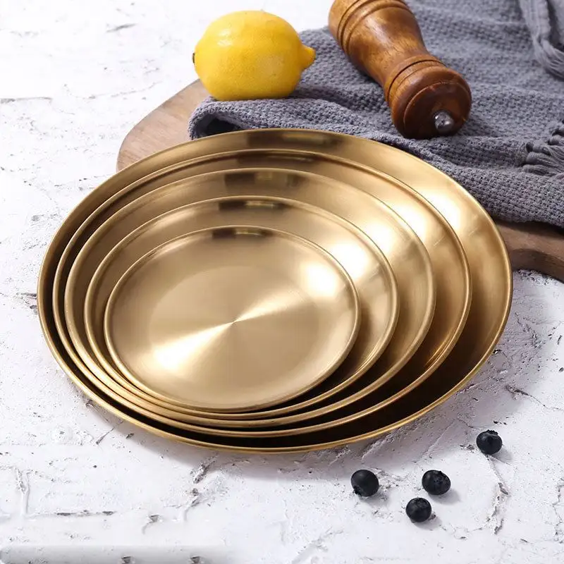 European Style Dinner Plates Gold Cake Tray Western Steak Round Tray Kitchen Plates