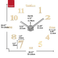 Grande Horloge Murale Moderne Dorée et Noire DIY en Quartz, Sans Cadre, Autocollant Mural en Acrylique Miroir Tridimensionnel, Fonctionnant à Piles, pour Salon