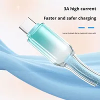 Câble de charge rapide PD 65W à prix d'usine, câble de charge en nylon avec coque en cristal pour iPhone 1m