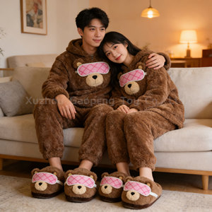 Pantoufles en peluche ours brun mignon de dessin animé avec masque pour <span class=keywords><strong>les</strong></span> yeux rose amovible, en coton doux et mousse à mémoire de forme, pantoufles d'intérieur - Product Image 6