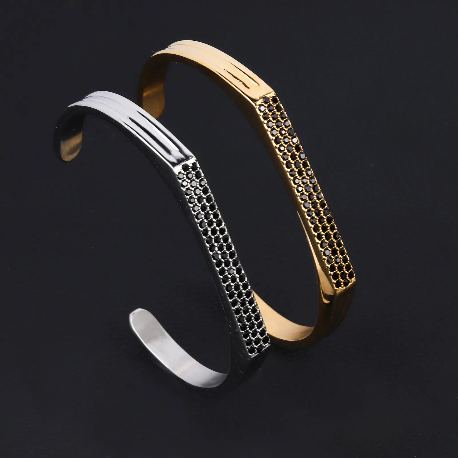 Clear Chunky Jewelry Metal 18K Men Set Custom Love Sterling Silver Stainless Steel Gold Plated Bangle Cuff Bracelet With Charm