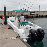Perahu Pancing Konsol Tengah 7.5m 2.52m, Mesin Luar 300HP, 1000kg, 8 Orang, Fiberglass, Lambung V Dalam
