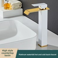 Robinet cascade moderne et minimaliste avec cartouche céramique, monocommande chaud/froid, pour lavabo de salle de bain monotrou, finition électrolytique