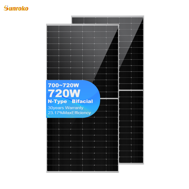 Sunroko TOPCON Solar Panel Bifacial Double Glass 700W 720W 730W Psc Photovoltaic Monocrystalline n Type Solar Panels