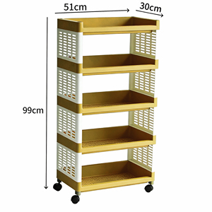 Scaffale portaoggetti leggero e smontabile in plastica PP multistrato con ruote per cucina, camera da letto, soggiorno - 4 ripiani per snack - Product Image 1