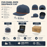 Casquette de baseball ajustable personnalisée bleu ardoise avec cordon tressé, broderie 3D orange, 5 panneaux, vente en gros OEM, faible MOQ