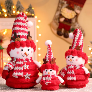 LINGKAI Red White Fabric Snowman Figurine Plush Christmas Snowman <b>Doll</b> for Holiday Home Window Display Ornament - Product Image 4