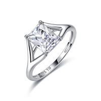 Bague solitaire en moissanite, argent sterling 925, tige fendue, 5x7mm, couleur D, pureté VVS1, bijou rectangulaire pour femme