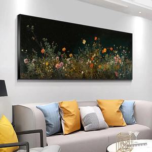 Peinture murale 3D abstraite de jardin nocturne, nature morte rose et orange, art floral acrylique peint à la main sur toile pour la maison, vente en gros - Product Image 3