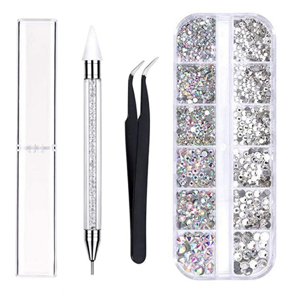 white nail rhinestone set