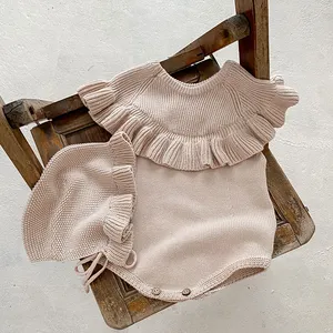 2023 Autumn Clothes Cotton Sweater Jumpsuit Baby Knitted Ruffle Sleeveless Newborn Knit Romper Hat - Buy 2023 Autumn Clothes Cot