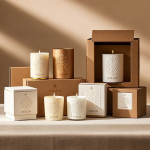 Juego de Velas Aromáticas de Cerámica Mate Neutra Aikun, Tres Piezas, Recipientes Cilíndricos de Una Sola Mecha, Empaque Listo para Regalo, para Decoración del Hogar - Product Image 2
