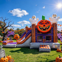Château gonflable géant Citrouille Fantôme avec toboggan et souffleur d'air pour location événementielle - Idéal pour Halloween