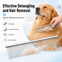Peigne de toilettage pour animaux de compagnie en acier inoxydable personnalisé, à picots arrondis, sûr pour la peau, outil de démêlage et de retrait des poils morts pour poils longs