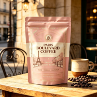Sachet Doypack personnalisé avec logo imprimé en gravure pour grains de café, 250g, 500g, 1kg, avec fermeture Ziplock et valve de dégazage pour café torréfié