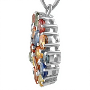 Multi Sapphire Rhodium Plated Luxury <b>Pendant</b> in 925 Sterling Silver for Unisex Everyday Wear - Product Image 3