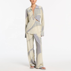 Set di pigiami in seta Slip top di lusso in seta 2 pezzi primavera autunno camicia con bottone con risvolto da <span class=keywords><strong>donna</strong></span> <span class=keywords><strong>abbigliamento</strong></span> da casa - Product Image 1