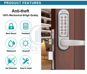 Serrure de porte <span class=keywords><strong>à</strong></span> bouton-poussoir en alliage de zinc moderne et durable Serrure de porte intelligente numérique Chrome mat Chiffres noirs Serrure <span class=keywords><strong>à</strong></span> combinaison - Product Image 5