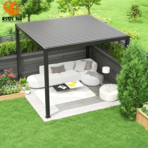 Pergola moderne minimaliste en alliage d'aluminium avec lames de toit réglables, contrôle de la lumière solaire, <span class=keywords><strong>abri</strong></span> imperméable pour cour extérieure - Product Image 5