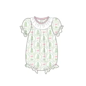 Yihui ODM mignon brodé fournisseur doux smocké enfant en bas âge bébé filles barboteuse pour printemps pyjama court combinaison