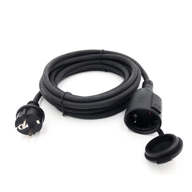 European 25m Black Schuko Plug Rubber Cable IP44 Waterproof 16A Electrical AC Extension Cord for Home Appliance Outdoor Use