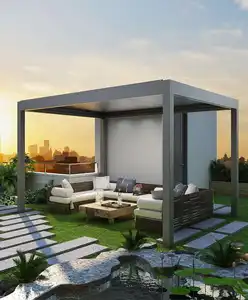 Pérgola de aluminio automática moderna, cubierta de patio, sistema de techo de persiana de apertura eléctrica, con persianas cenador, Pabellón, jardín al aire libre