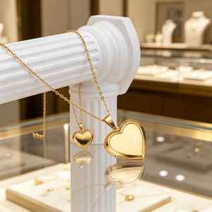 Ciondolo placcato oro a forma di <span class=keywords><strong>cuore</strong></span> rotondo. Il ciondolo portafoto può essere aperto. Elegante. - Product Image 6