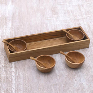 Mangkuk saus kayu alami dengan nampan saji, mangkuk dan piring untuk pesta - Product Image 6