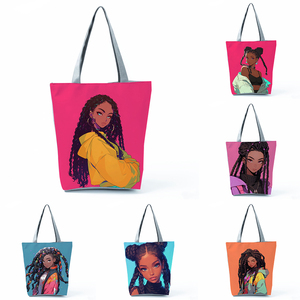 Schwarze Mädchen-Cartoon-bedruckte lässige Tragetasche mit zwei Griffen, weiches Polyester, Reißverschluss, Damen-Handtasche für den täglichen Gebrauch, Reisen und Einkaufen - Product Image 1