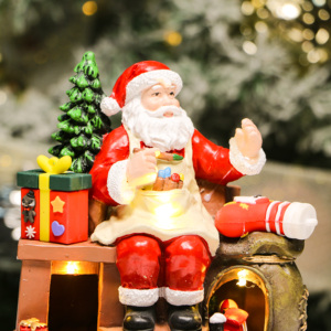 Decoración Navideña de Resina, Pueblo Navideño con Figuras, Taller de <span class=keywords><strong>Santa</strong></span> Claus con Luz LED y Función de Tren en Movimiento. - Product Image 4