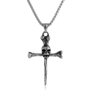 Stainless Steel <b>Cross</b> Skull Pendant For Men And Women Punk Retro Style Necklace Gift 231086 - Product Image 1