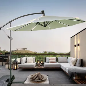 户外遮阳伞调节高度天井伞悬臂花园伞餐厅用发光二极管太阳能