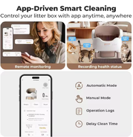 Bac à litière pour chat automatique intelligent à nettoyage automatique, acceptant les commandes OEM, design ouvert, avec contrôle par application, éliminateur d'odeurs, grande capacité 65L