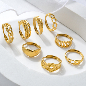 แหวนแฟชั่นเรียบง่าย ดีไซน์แบบเปิด ปรับขนาดได้ ชุบทอง 18K สำหรับผู้ชายหรือผู้หญิง - Product Image 4