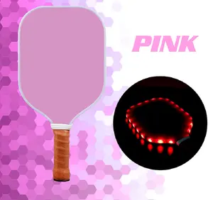 Side View Night Light Up Glow Electronic LED pickleballball paddle Custom Logo red color LED Night pickleball paddle