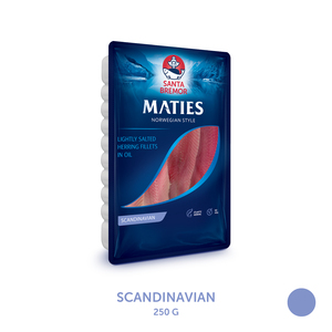 เนื้อปลาเฮอร์ริ่งแอตแลนติกสไตล์สแกนดิเนเวียน ตรา Maties น้ำหนัก 250 กรัม ปรุงรสอ่อนๆ ในน้ำมัน ขายส่งจากผู้ผลิต - Product Image 1