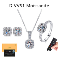 Ensemble de bijoux en moissanite 1CT, bague, collier et boucles d'oreilles en argent 925 plaqué platine épais, certifié GRA, passe le test du diamant