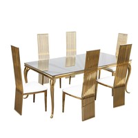 Ensemble table et chaises modernes en acier inoxydable doré, meubles de banquet rectangulaires en verre miroir pour hôtel et restaurant