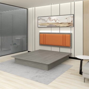 Juego completo de dormitorio de hotel económico, marco de cama de madera doble individual y cabecero con colchón, mesita de noche, armario, soporte de TV y mesa auxiliar - Product Image 1