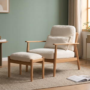 Modern Midcentury Wooden <b>Lounge</b> <b>Chair</b> With Ottoman Soft Upholstery Living Room Furniture - Product Image 1