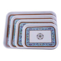 Plateau en mélamine à fleurs bleues imprimées sur mesure Plateau de service en plastique de 10/12/14/15 pouces pour restaurant et hôtel pour le ramadan