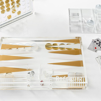 Jeu de Backgammon Moderne en Acrylique Transparent, Plateau en Lucite, Dés Bleus et Blancs Œil Turc, Pions, Jeu de Table Personnalisé, Coffret Cadeau