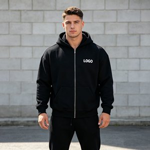 Sudadera con Capucha y Cierre para Hombre, Color Negro, Corte Regular, Felpa de Algodón, Color Sólido, Estilo Casual para Otoño, Logotipo con Estampado Frontal - Product Image 1