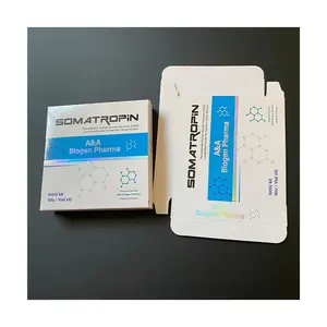 Caja de color de papel fácil de doblar, embalaje de botella fina de péptido hgh 10iu/vial x 10 hgh, caja de ampolla con etiqueta y bandeja