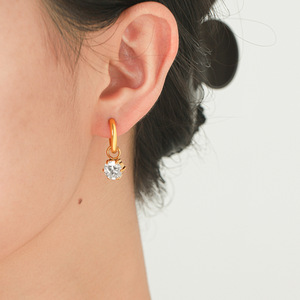 Pendientes de Aro de Zirconia Blanca Altamente Pulidos, Resistentes al Deslustre, Impermeables, de Acero Inoxidable, Circulares, Accesorios Diarios para Mujer - Product Image 1