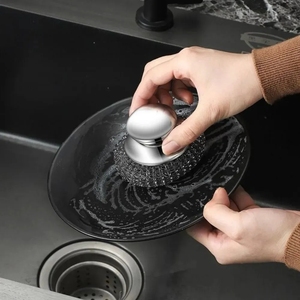 Scrubber in lana d'acciaio con fili di ricambio Set Scrubber in acciaio inossidabile con manico per la pulizia di pasticci ostinati - Product Image 6