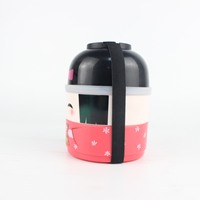 Boîte à bento en plastique de style japonais en forme de poupée, boîte à lunch empilable à 3 étages pour enfants