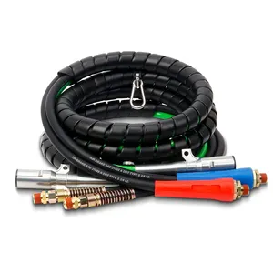 15 Ft 3 in One ABS & Rubber Power Semi Truck Trailer Air Lines Hose Assembly Wrap 7 Way Electrical Cord Cable with Glad Hand