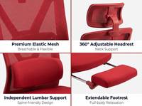 Chaise de bureau ergonomique haut de gamme en maille avec repose-pieds, accoudoirs 5D, support lombaire à ailettes et dossier haut pour cadre dirigeant