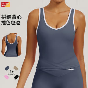 Conjunto de Top de Yoga para Mujer Allure Body, Azul Grisáceo, Cuello Redondo, Espalda Descubierta, Ropa Deportiva, Chaleco Deportivo con Pantalones Cortos - Product Image 2